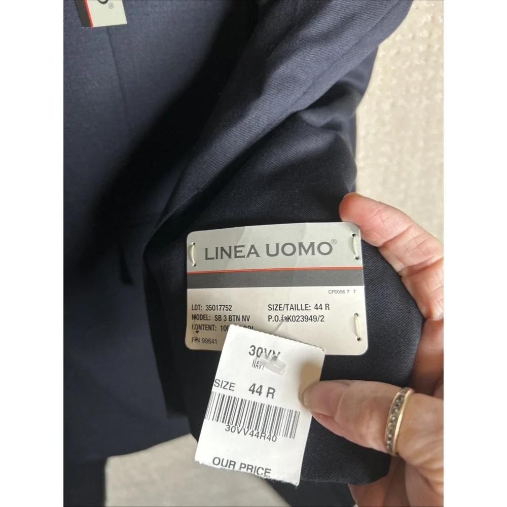 Linea Uomo Men's Navy Wool Suit 3‎ Button Jacket And Pants Size 44R NWT
